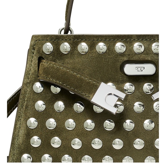 Tory Burch Olive Green Sued Satchel with Silver Accents - Picture 5 of 6